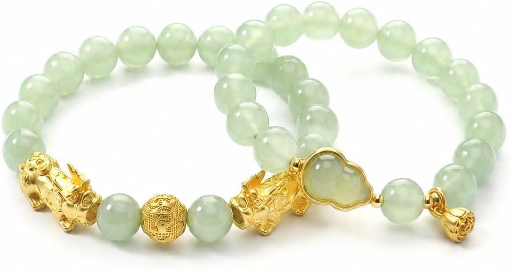 2 Pcs Feng Shui Pi Yao Green Bracelet for Women Attract Wealth & Good Luck