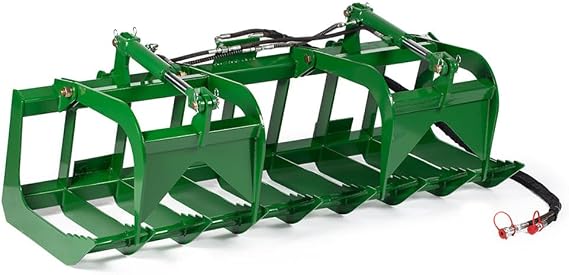 Titan Attachments 72" Economy Series Root Grapple Bucket Attachment, Hook and Pin Connection, Twin 3,000 PSI Cylinders with Cylinder Guard, Back Stoppers, 3/8" Thick Steel Frame