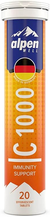 Bestseller - AlpenWell Vitamin C - 1000mg + Zinc - Immune Support - 20 Effervescent Vitamin Drink Tablets, No Sugar + Low Calorie Supplement, Orange Flavor [Sugar Free]