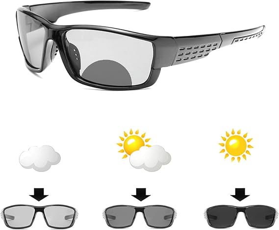 COTIA Men's Sports Bifocal Reading Glasses Goggles Transition Photochromic Presbyopia Sunglasses Look Far Near Reader
