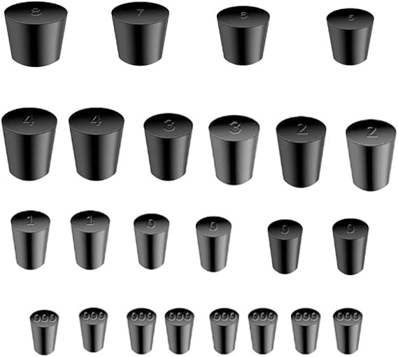 24Pcs Solid Rubber Stoppers 000# - 8# Tapered Lab Bungs Solid Rubber Stoppers 11 Assorted Sizes