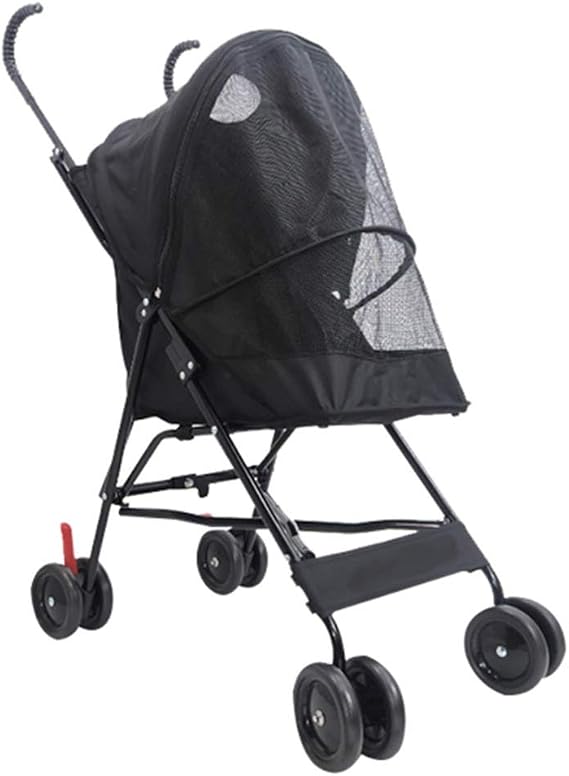 Cat and Dog Pet Stroller Lightweight Design 4 Round Folding Wagon All-Round Breathable U-Shaped Handle Black