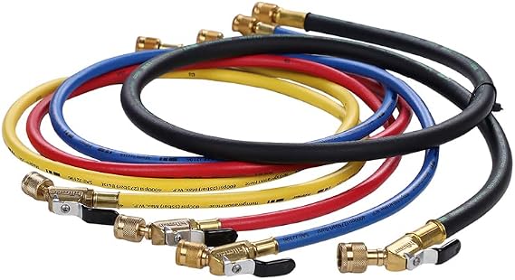Hilmor 1935925 60" Hose with Ball Valve End, Rated for 800 PSI, Compatible with High-Pressure Refrigerants, HVAC Equipment (Pack of 4)