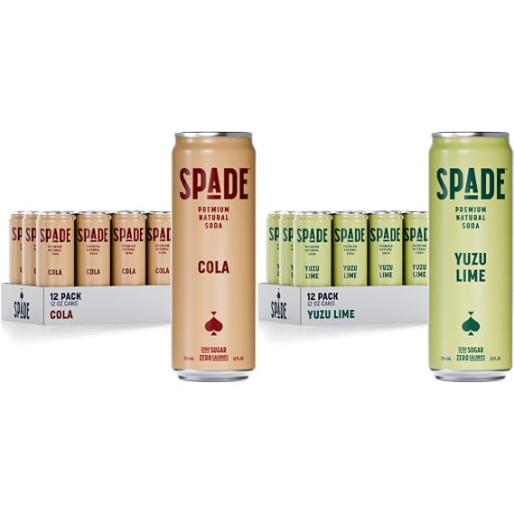 Spade Soda | Cola + Yuzu Lime, Premium All-Natural, No Sugar, No Calories, Electrolytes, Magnesium, Potassium, Non GMO, Sweet Stevia, No Artificial Sweeteners, Great Taste, Bold Taste