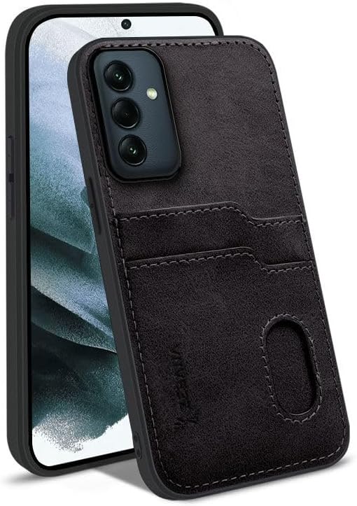 Zebana Samsung Galaxy A55 ile Uyumlu Kılıf Zebana Kartlıklı Lüx Deri Kılıf Siyah