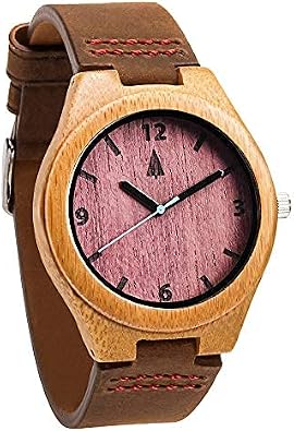 Treehut Wooden Watches for Men, Japanese Quartz Movement, Stylish Exotic Wrist Watch with Adjustable Stainless Steel Buckle, Leather Straps, Watch Made Real Wood, Relojes para Hombre