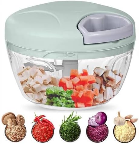 Brilliant JJJJ Premium Manual Food Processor - Easy Pull Food Chopper - Powerful Vegetable Slicer and Dicer - Garlic Onion Chopper Fruit Shredders Hand Held, green, 12.5x8x8