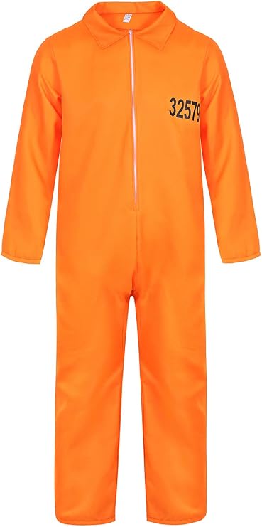 AIGASEA Prisoner Costume Orange Jumpsuit Jail Inmate Costume Men Prison Jumpsuit Adult Halloween Costumes Men