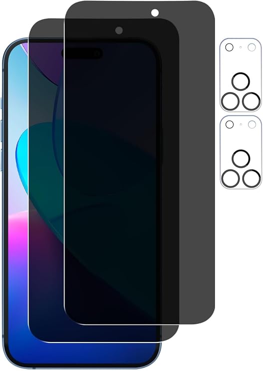 2 Pack for iPhone 17 Pro Max 6.9" Matte Privacy Screen Protector + 2 Pack Camera Lens Protector, [HD] Anti-glare Anti-spy Tempered Glass Film, Anti-fingerprint, 9H Hardness, Case Friendly