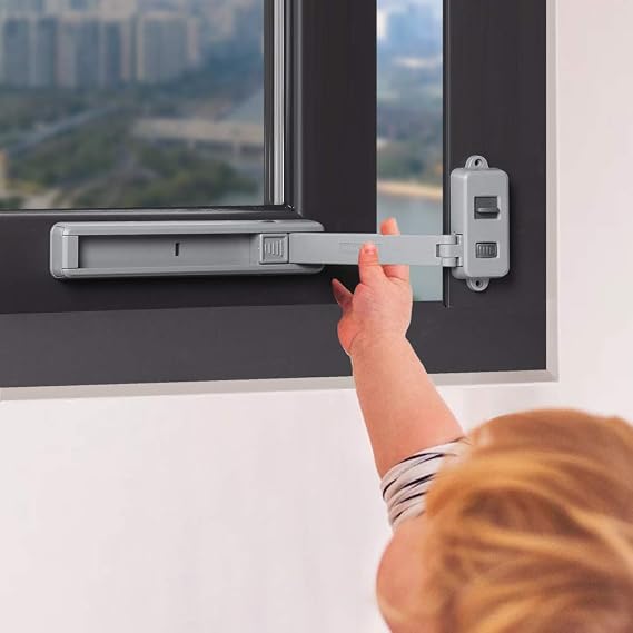 EUDEMON Window Lock Children Protection Window Restrictor Child Safety Window Stopper Falling Prevention Locks Limiter Easy to Install and Use Adhesive no Tools Need or Drill