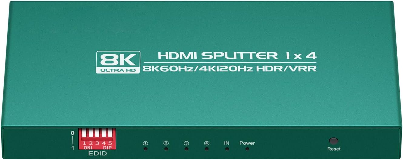 8K HDMI Splitter 1 in 4 Out 4k 120hz hue sync Box 1x4 hdmi duplicator 4k 120hz 4 Way hdmi2.1 Splitters PS5 hdmi 4 Way Splitter 1 in 4 Out 8k hdmi2.1 Splitters 1x4 PS5