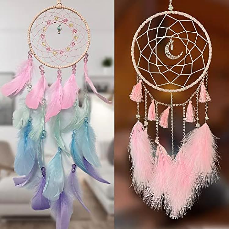 Pink Dream Catchers and Native Tessel Handmade Dream Catchers for Kids Girls Bedroom Wall Home Hanging Decoration