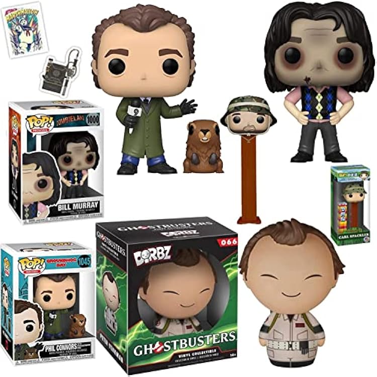 Dr. Comedy Bill Murray Buster Figure Pack Ghostbusters Peter Venkman Vinyl  Zombieland Movie Pop!  Caddyshack Carl Spackler Head Dispenser  Groundhog Day Punxsutawney Phil & Stickers 4 Items