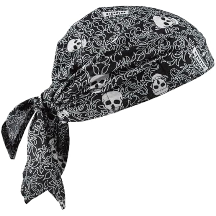 Ergodyne - 12589 Chill-Its 6710CT Evaporative Cooling Dew Rag, Skulls,Black and White