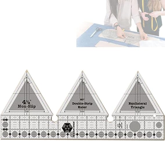 45/60/90 Degree Double Strip Ruler, Double Strip Quilting Ruler, Creative Ruler Grids, Quilt Rulers, Non Slip Quarter Triangle Cutting for Sewing(6 Inch-60 Degree)