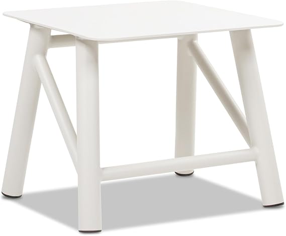 Jennifer Taylor Home Atlas 19.5" Square Outdoor Patio Side Table, Light Beige Gray Aluminum