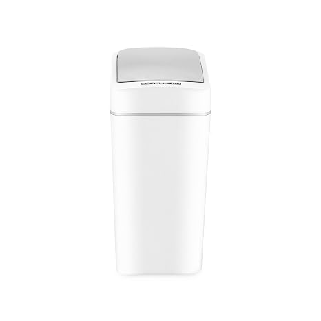 Ninestars 1.85 Gallon Trash Can, Plastic Motion Sensor Trash Can, White, Pack of 1, Durable Fingerprint Proof 7 Liters