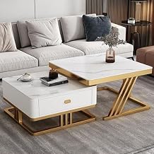 Side Table Industrial Coffee Tables, Coffee Tables, Set of 2 Side Tables, Robust Steel Frame, Glass Top Side Table End Tables with Metal Frame for Living Room Bedroom Office A,(70x45)+(60x36) cm