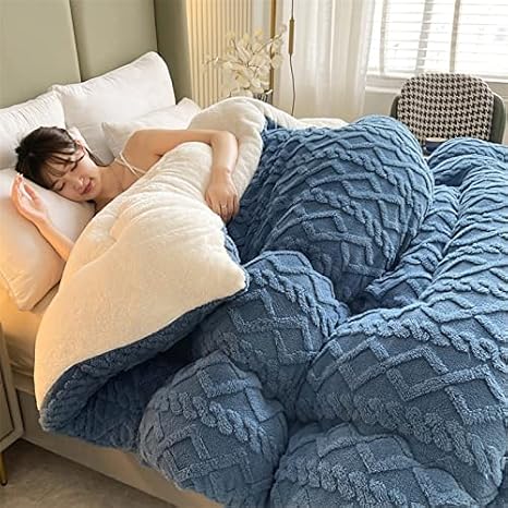 Thickened Super Soft Insulation Hibiscus Winter Quilt, Cashmere & Hibiscus Double Fabrics, Breathable Warmth Fluffy Plush Double Sided Velvet Blanket (Blue,150 x 200cm/59.05 x 78.74in (3KG))