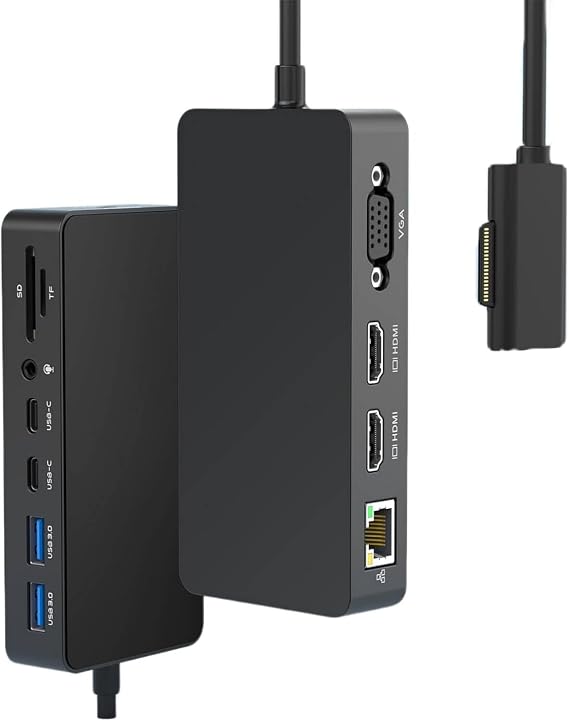 Docking Station Microsoft - 12-in-1 Triple Displays Dual 4K HDMIVGA Dock, Docks for Pro 111098X76,Laptop 76543,Book