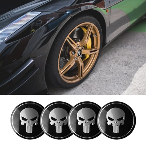 4PCS Wheel Center Caps, Center Caps for Rims, 2.2 Skull Car Hub Cap Sticker, Car Exterior Decoration Accessories Wheel Hub Caps Center Cover Universal for Most Cars Black