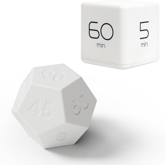 Mooas Productivity Timer Bundle: Cube Timer (White) + Dodecagon Time Ball (White) Flip Timer, Gravity Sensor Timer, Pomodoro Timer for ADHD, Study, Office, Kitchen, and Workouts