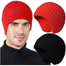2pcs Winter Beanies with Ear Flaps for Men Women, Warm Knit Earflaps Cap Thick Hats