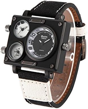 Oulm Watches Luxury Brand Man Fabric Srap Quartz-watch Clock Multiple Time Zones Square Sports Watches, See image