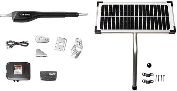 Mighty Mule MM371W Automatic Gate Opener (Smart), Single, Black & 10 Watt Solar Panel Kit (FM123) for Mighty Mule Automatic Gate Openers,Black Cell