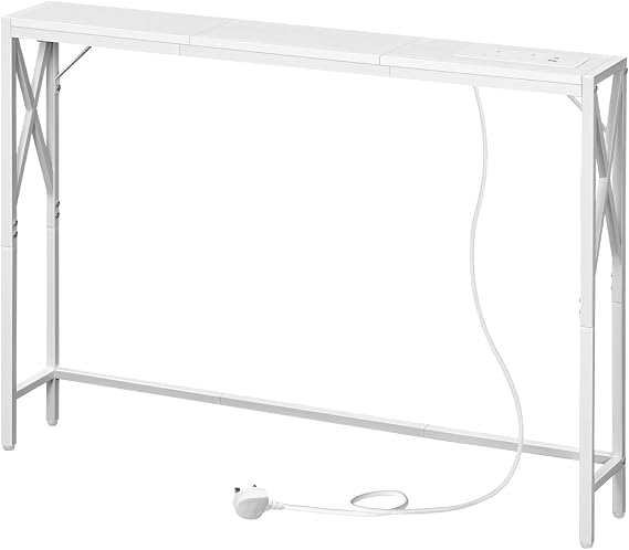 MAHANCRIS Console Table with Charging Station, 100 CM Narrow Sofa Table, Long Entryway Table, Hallway Table with USB Ports, Behind Couch Table with Power Outlets, White ACTWT151KE01