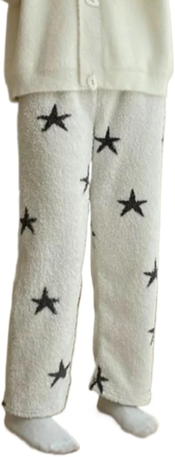 CUTEGAL Leopard Print Pants Y2k High Waisted Baggy Trousers Drawstring Fluffy Cheetah Fuzzy Pajama Cute Sleepwear