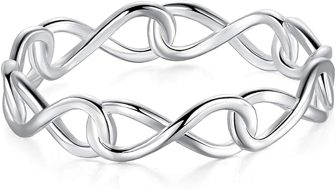 BORUO 925 Sterling Silver Ring, Infinity Symbol Wedding Band, Sizes 4-12