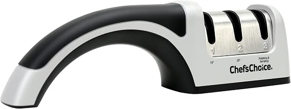 Chef'sChoice Manual Knife Sharpeners for 15- and 20-Degree Straight-Edge and Serrated Knives with Diamond Abrasives Precise Angle Control & Compact Footprint, 2-Stage, Gray