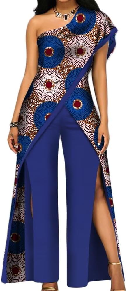 BAZINRICHE African 2 Piece Outfits for Women Maxi Blouse Leg Pants Sets