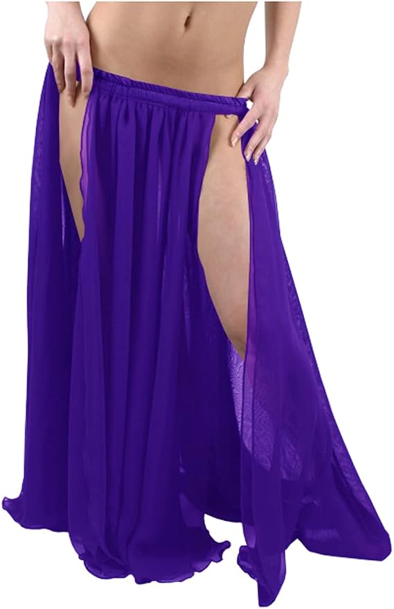 Indian Trendy Women's Chiffon Panel Skirt Double Layer with 2 Front Slits Skirt Belly Dance Tribal