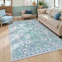 Anidaroel Floral Washable Rugs for Bedroom, 5x7 Boho Area Rugs for Living Room Vintage Distressed Soft Rug, Stain Resistant Non-Slip Throw Nursery Rug for Kids Room Dining Room, Blue/Multi