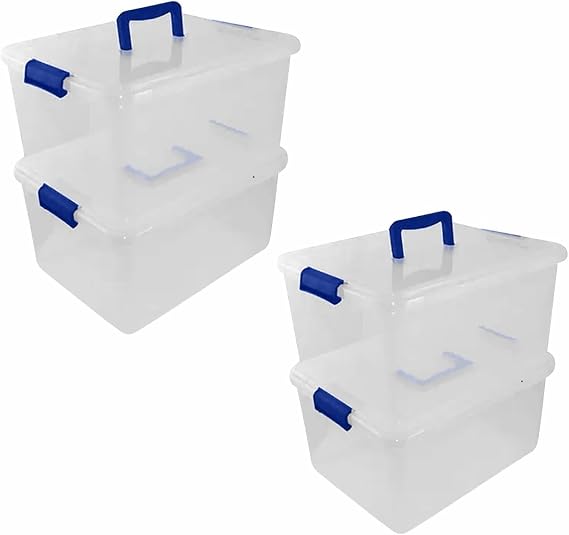 RelianceUK 4 X 3.5L Small Clear Plastic Storage Box with Clip Lock Lid and Handle | Durable Stackable Containers | Space Saving Organiser for Home, Office, Kitchen & Bedroom (3.5 Litre / 4 Pack)