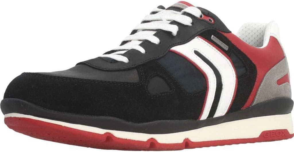 Geox Men's U Sandford B ABX A Low-Top Sneakers, Black (Black/Red C0048), 11 UK