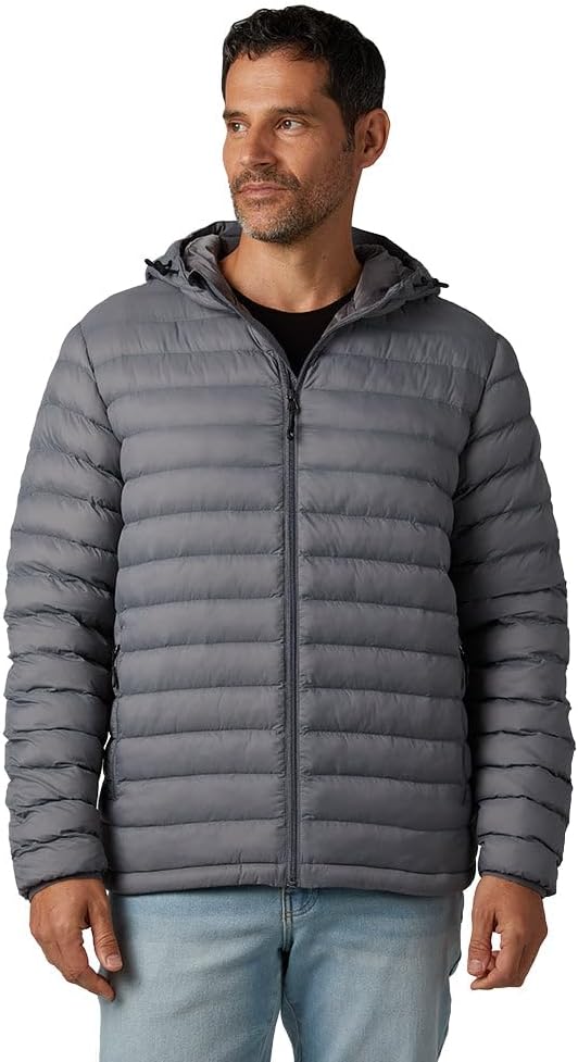 32 Degrees Heat Mens Lightweight Packable Hooded Jacket Water Resistant Travel Puffer