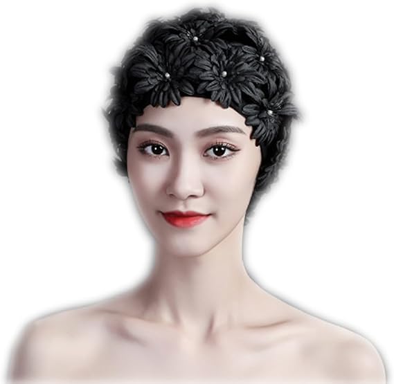 Women's Swan Style Elegant Floral Swimming Cap Pastel Bathing Cap High Elastic Short Long Hair Bath Hat
