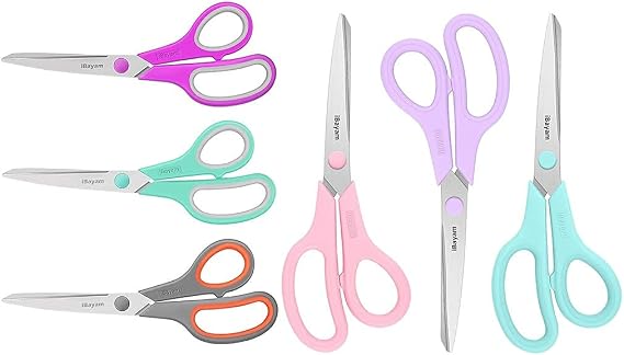 iBayam 8" Multipurpose Scissors Bulk 3-Pack & 3-Pack Multipurpose Scissors Pastel Pink, Soft Purple, Macaron Blue Bulk