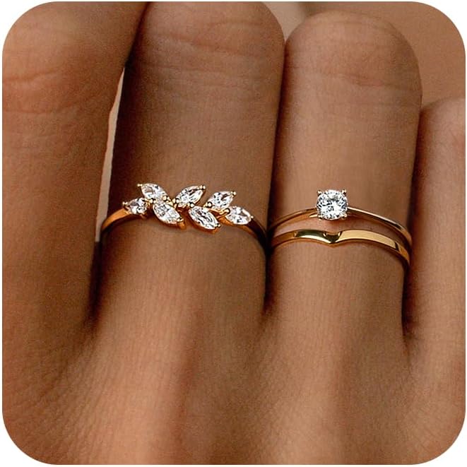 Stackable Gold Rings for Women,Dainty Gold Rings Set 14K Gold Plated Stacking Rings Non Tarnish Simple Cubic Zirconia Thumb Rings Cute Wedding Bands Rings for Women Trendy Gold Jewelry Gifts