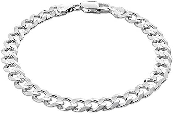 Treasure Bay Men's Silver Cuban Chain - 925 Sterling Silver 8mm Curb Bracelet - Length 18-23cm