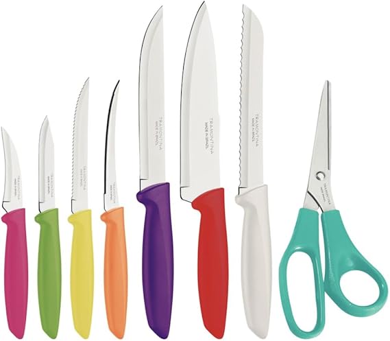 Tramontina Plenus Kitchen Knives Set of 8 with Paring, Peeling, Tomato, Bread, Chef and Steak Sharp Knife Plus Scissors, Vegetable Chopper, 23498917