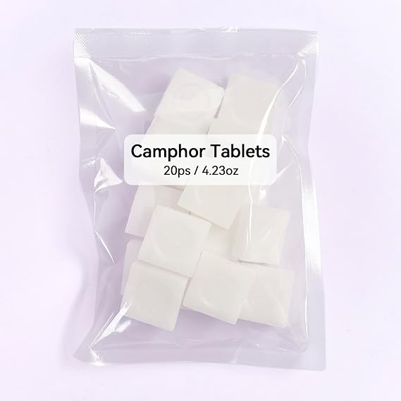 Natural Camphor Tablets, 96% Pure Plant Extract, White Camphor Chunks, 5.3 oz, for Aromatherapy and Meditation (Camphor (20ps) 122g)