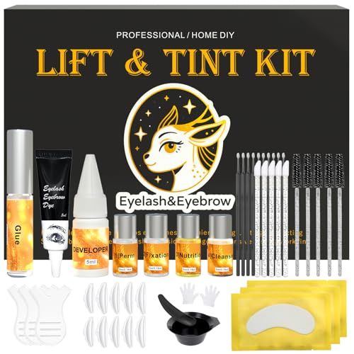 Lash Lift and Black Brow Lamination Kit Professional Salon-Quality Eyelash Perm Kit Waterproof Eyelash & Eyebrow Set 4 in 1 Easy to Use DIY for Salon & Home Use