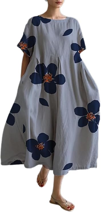 Akivide Womens Summer Flowy Baggy Oversized Boho Floral Maxi Dresses Casual Loose Long Dress