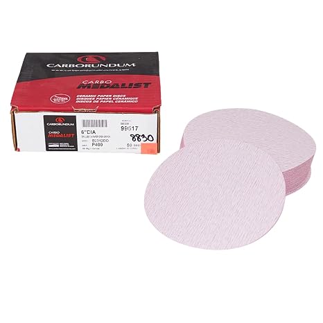 Carborundum 99517 6" P400B Carbo Medalist Dri-Lube Grip-On Sanding Discs, Hook & Loop, Auto Body Primer Sanding & Feather Edging, Automotive Refinishing, 50 Pack