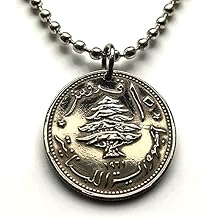 1961 Lebanon Liban 10 Piastres coin pendant necklace jewelry Lebanese cedar tree Beirut Tripoli Zahle Sidon Aley Tyre Cedars of God Jounieh Batroun Anjar Bsharri Mediterranean Levantine Arabic n000748