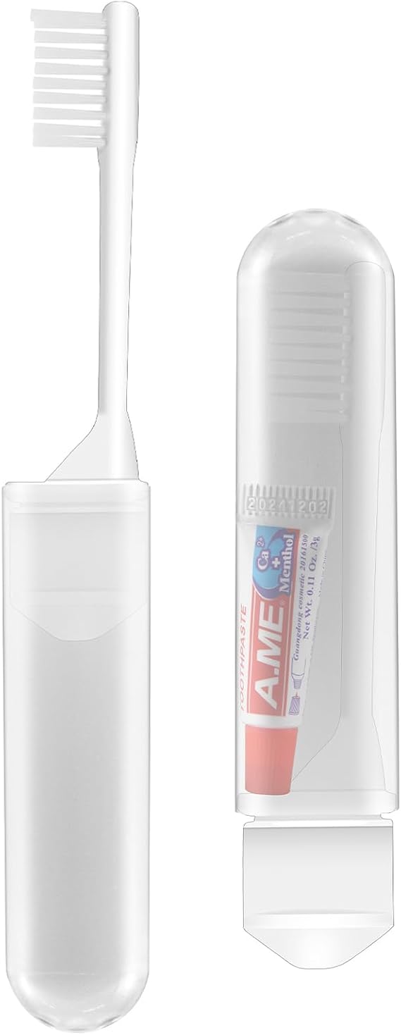 Travel Toothbrush Set Portable Foldable Soft Toothbrushes with Mini Toothpaste Kit for Camping Hikig Business Trip (White)